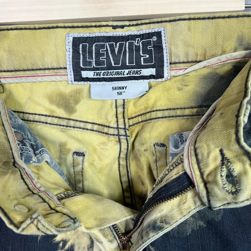 Levi's 511 Skinny Jeans W32 L30 Yellow Black Bleach Tie‎ Dye Grunge Punk Street